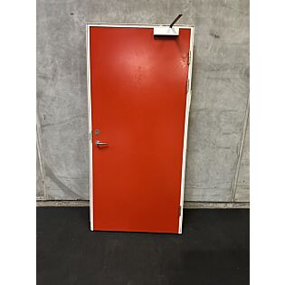 Branddør med dørpumpe BD30, 990x105x2085 mm, højrehængt, rød